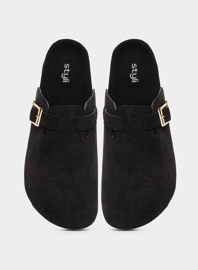 Styli Men Black Suede Comfort Mules with Buckle - Image 5